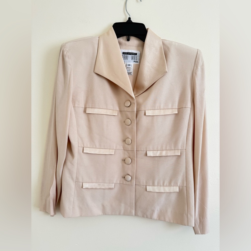 DaniMax Loi Snyder Women Vtg Suits sz 4/P Satin Beige Blazer Pleated Y2K Formal - Picture 7 of 17